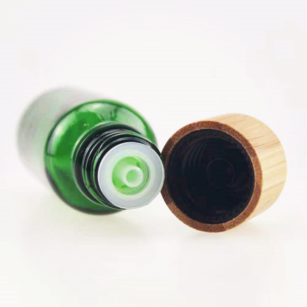 5ml 100ml green essential oil glass bottle with bamboo lid