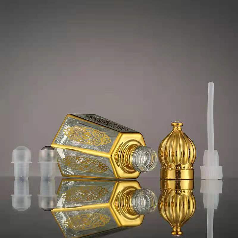 3ml 6ml 12ml gold attar oil glass bottle with glass drop stick