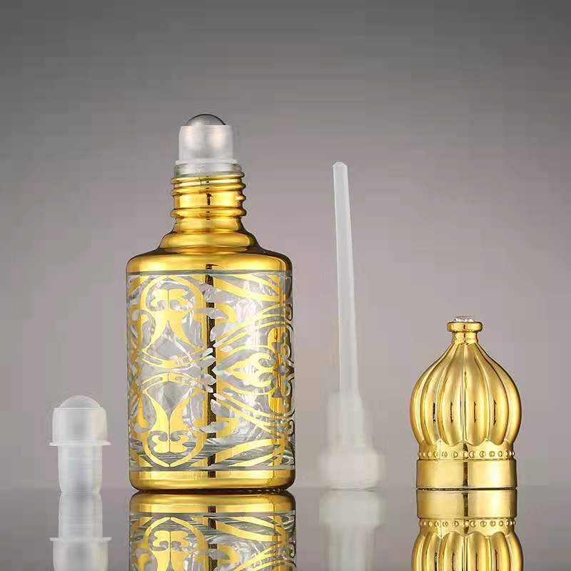 3ml 6ml 12ml gold glass attar oil bottle with metal roll ball