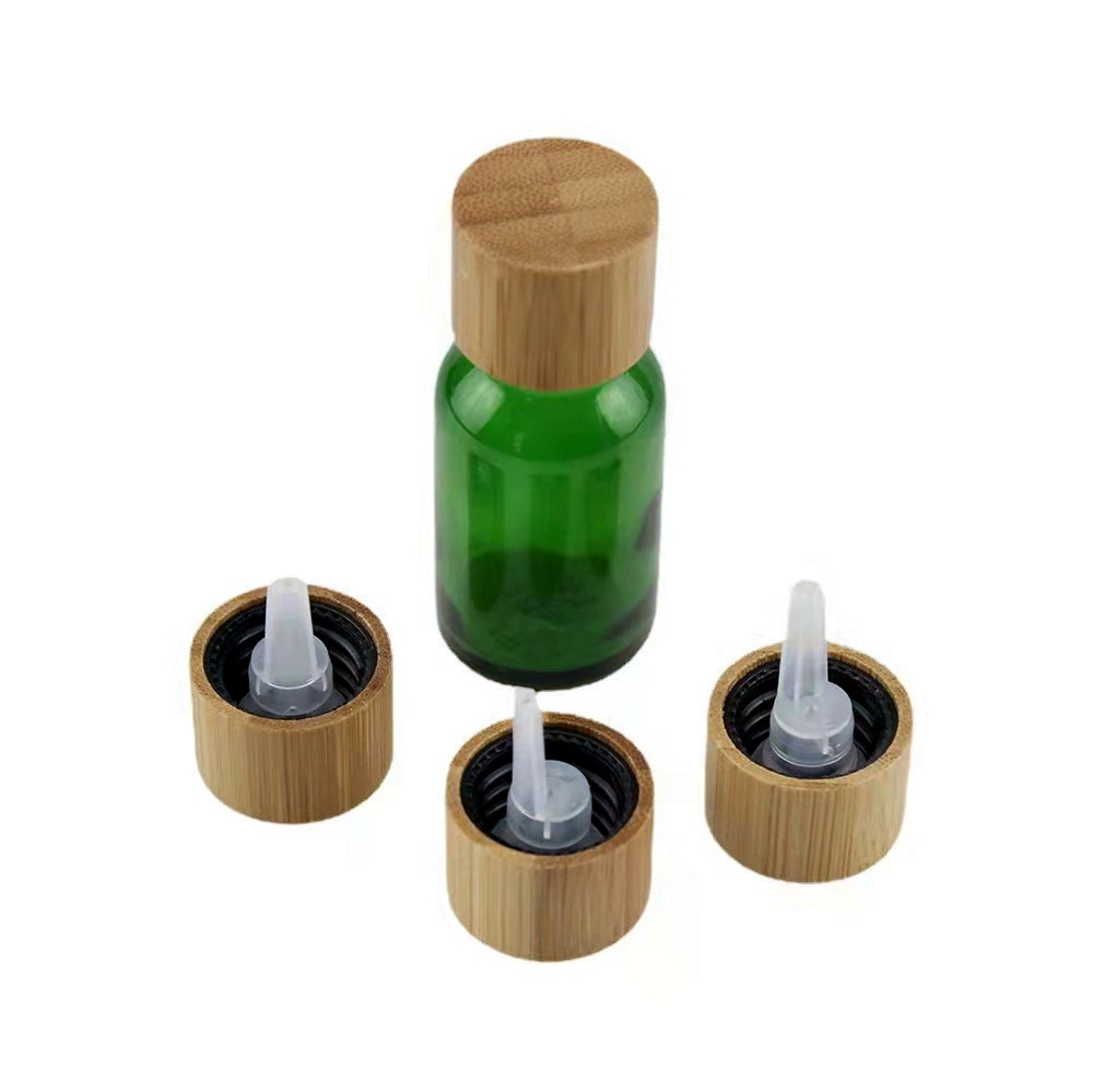 5ml 100ml green essential oil glass bottle with bamboo lid