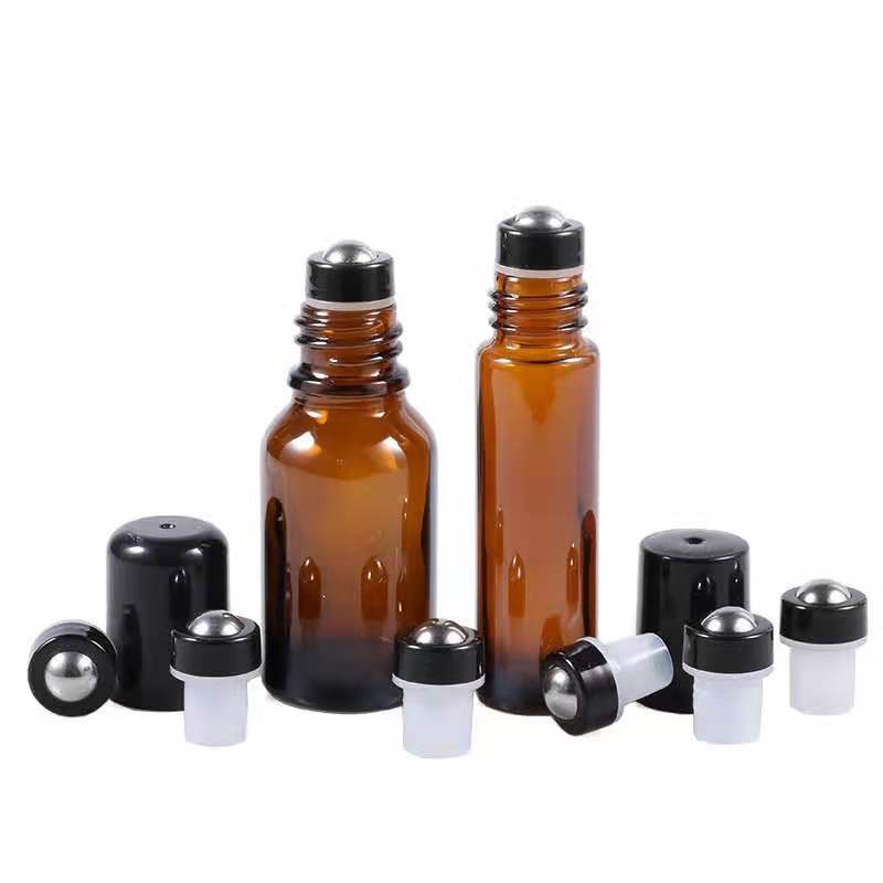 5ml 10ml amber essential oil glass bottle with metal roll ball