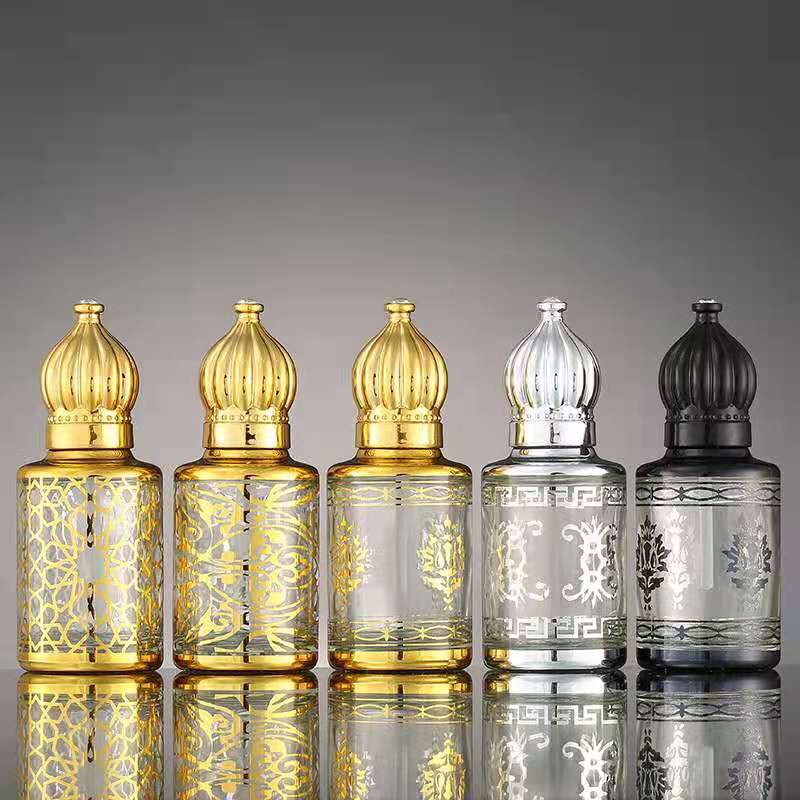 3ml 6ml 12ml gold glass attar oil bottle with metal roll ball