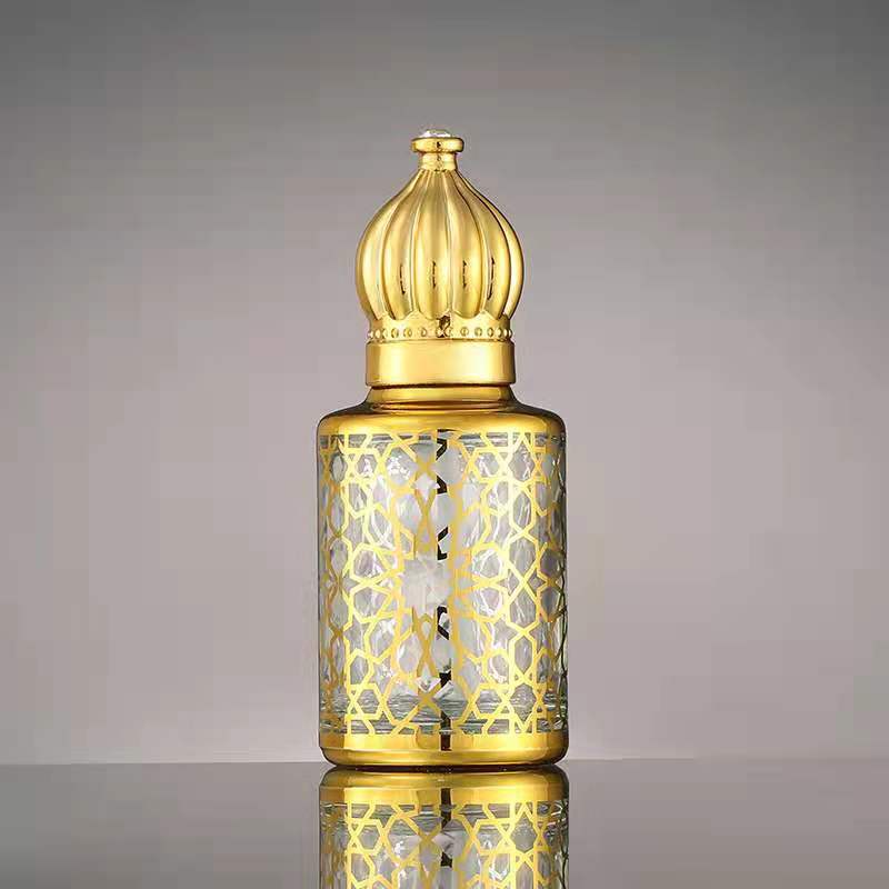 3ml 6ml 12ml gold glass attar oil bottle with metal roll ball