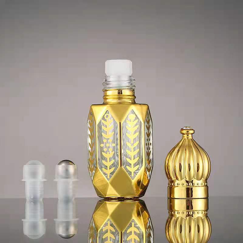 3ml 6ml 12ml gold glass essential oil bottle with roll ball