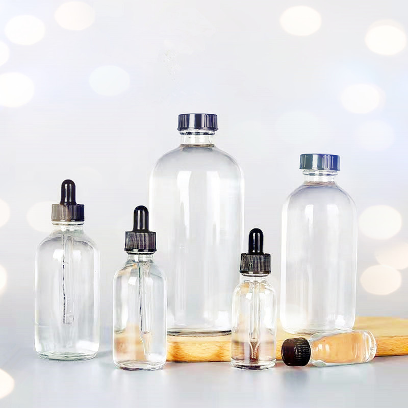 15ml 50ml frosted clear white essential oil glass bottle with black lid