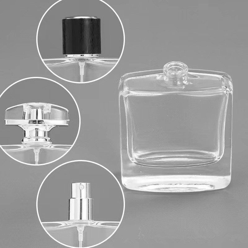 50ml 100ml squared shaped glass perfume sprayer bottle