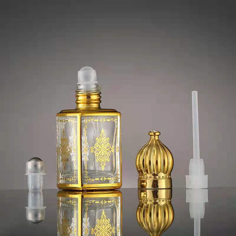 6ml 12ml square shaped attar oil glass bottle with roll ball