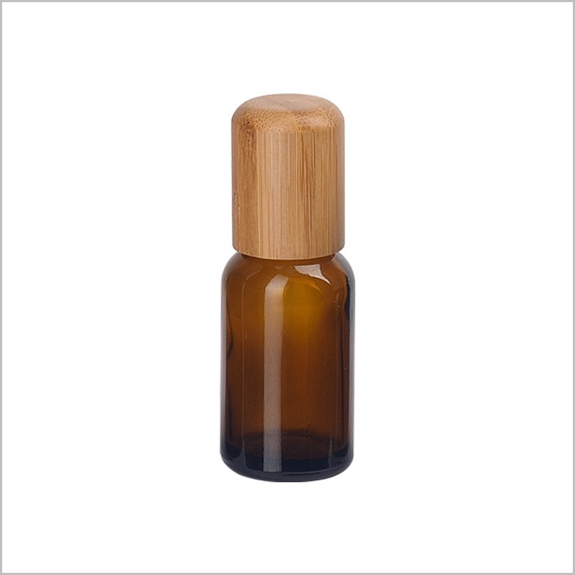 15ml 50ml frosted amber essential oil glass bottle with bamboo lid