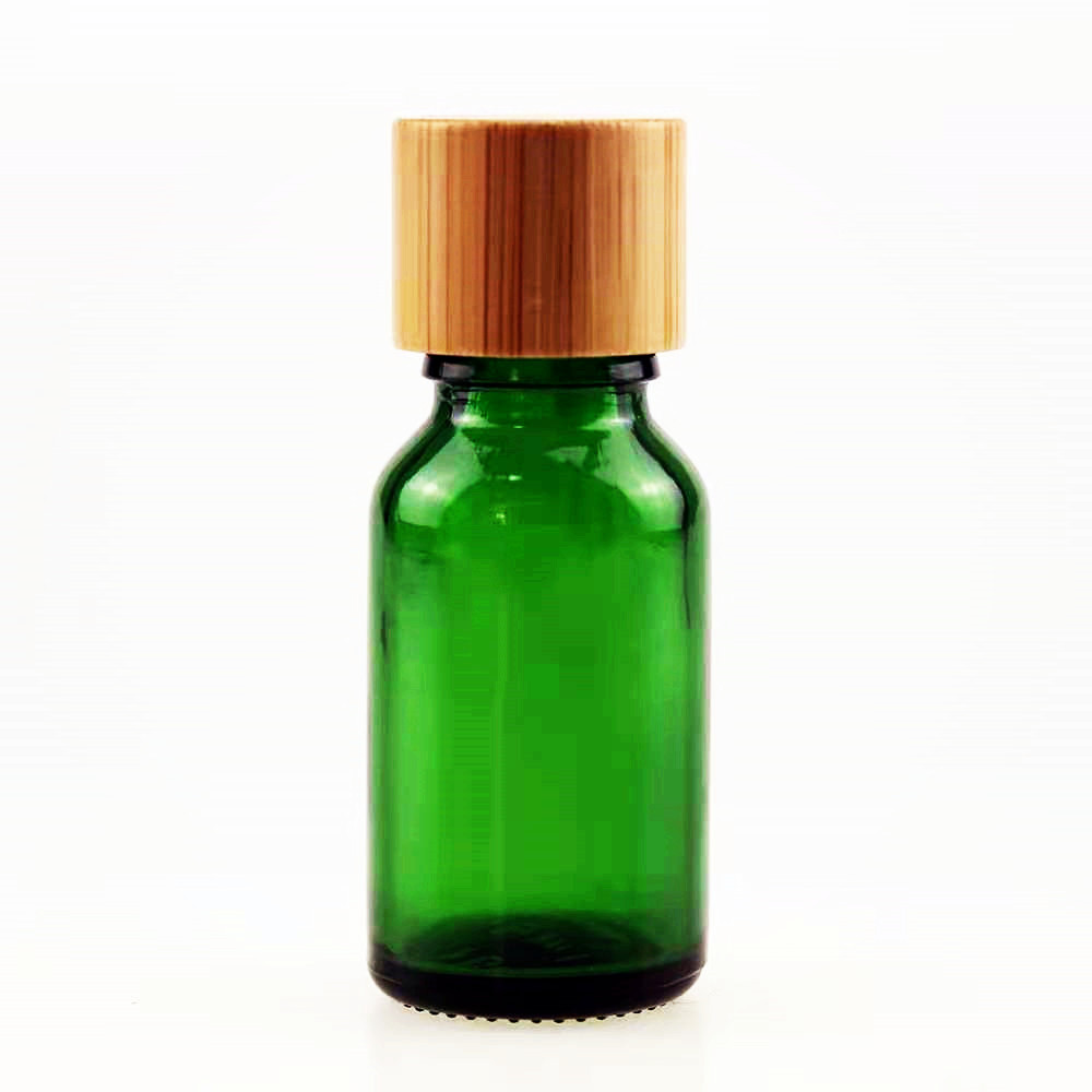 5ml 100ml green essential oil glass bottle with bamboo lid