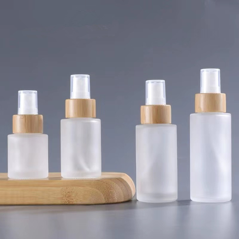 15ml 30ml round shaped glass lotion bottle with bamboo lid