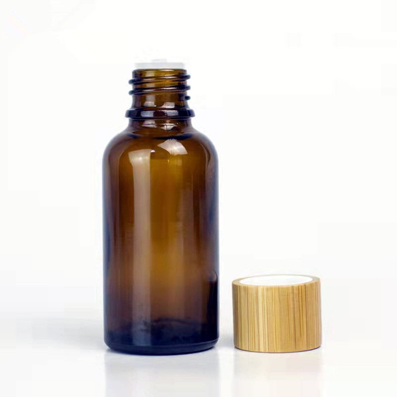 15ml 50ml frosted amber essential oil glass bottle with bamboo lid