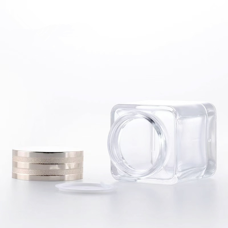 100g square shaped cream glass jar