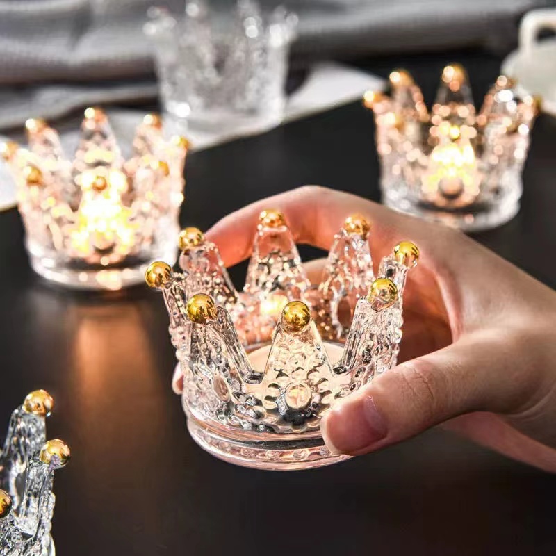 crown shaped glass candle jar