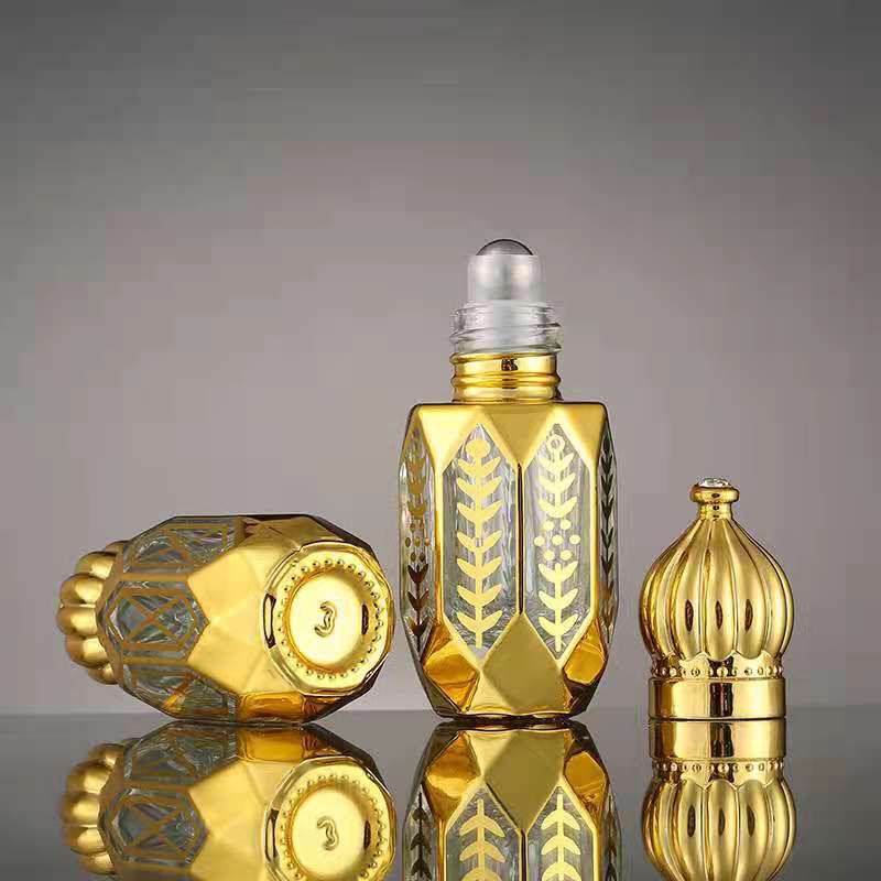 3ml 6ml 12ml gold glass essential oil bottle with roll ball