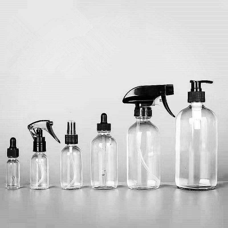 15ml 50ml frosted clear white essential oil glass bottle with black lid