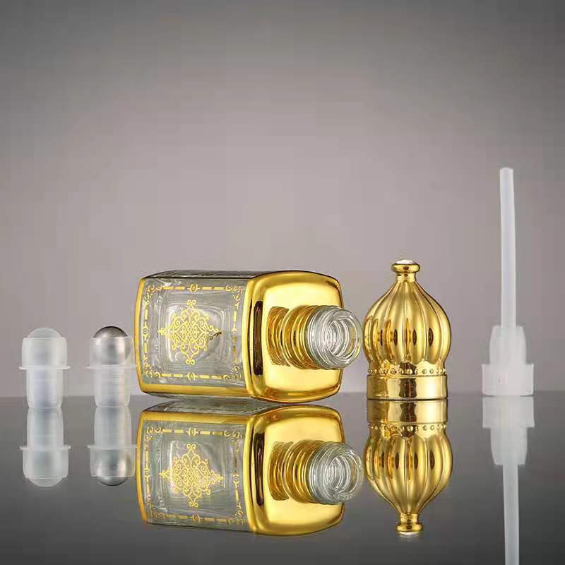 6ml 12ml square shaped attar oil glass bottle with roll ball