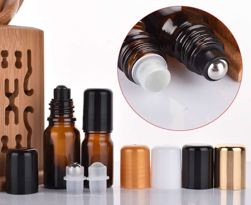 5ml 10ml amber essential oil glass bottle with metal roll ball