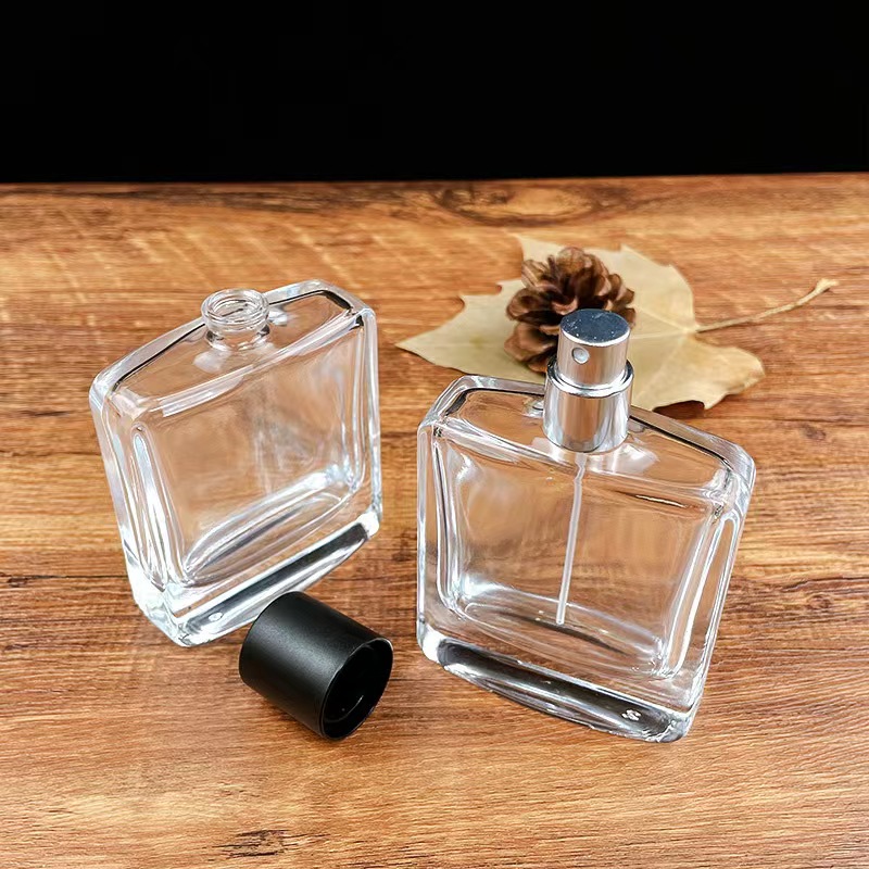 50ml 100ml squared shaped glass perfume sprayer bottle