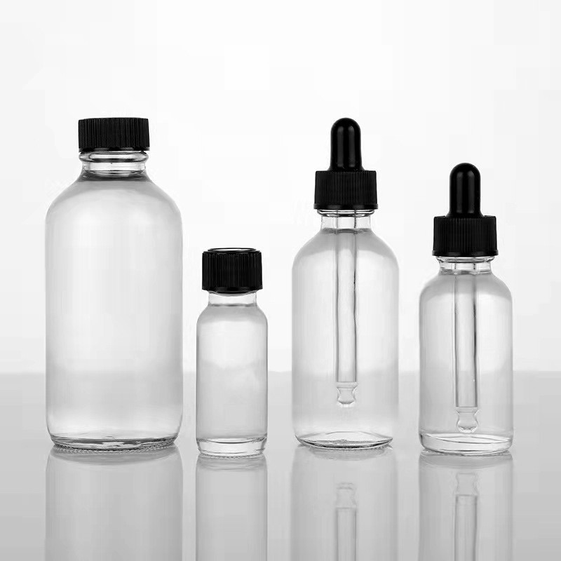 15ml 50ml frosted clear white essential oil glass bottle with black lid