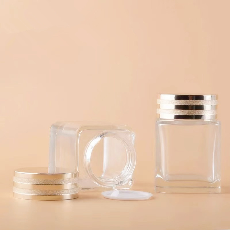 100g square shaped cream glass jar