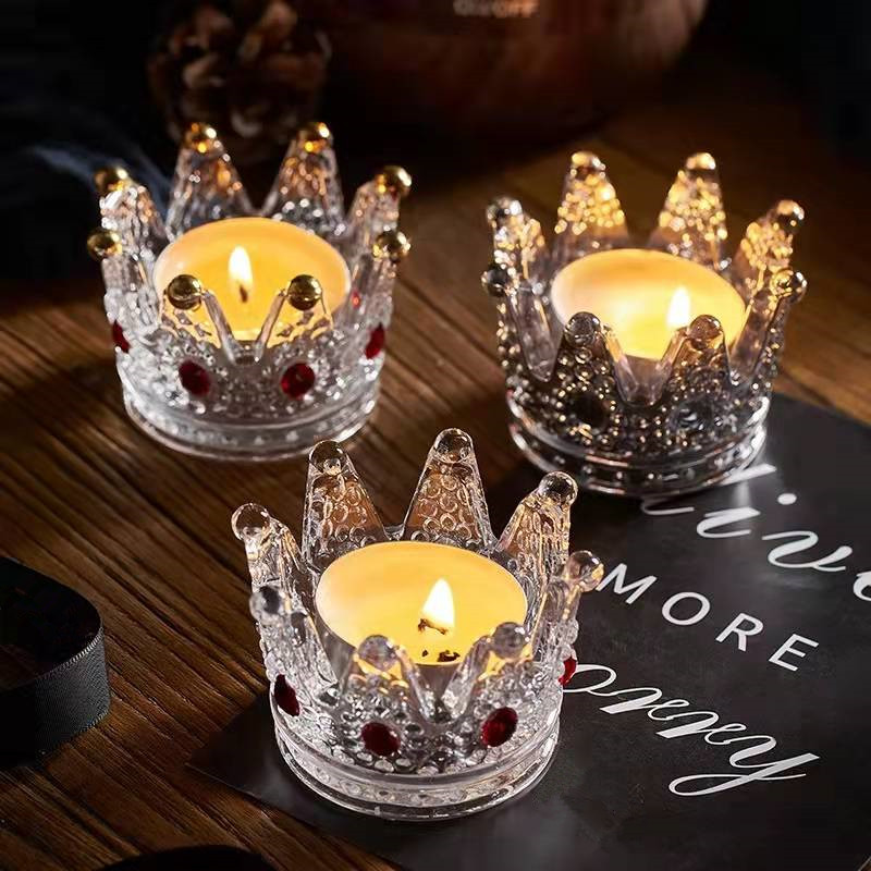 crown shaped glass candle jar